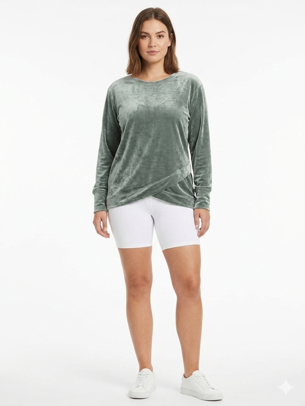 Velvet Wrap Hem Long-Sleeve Top - Gray